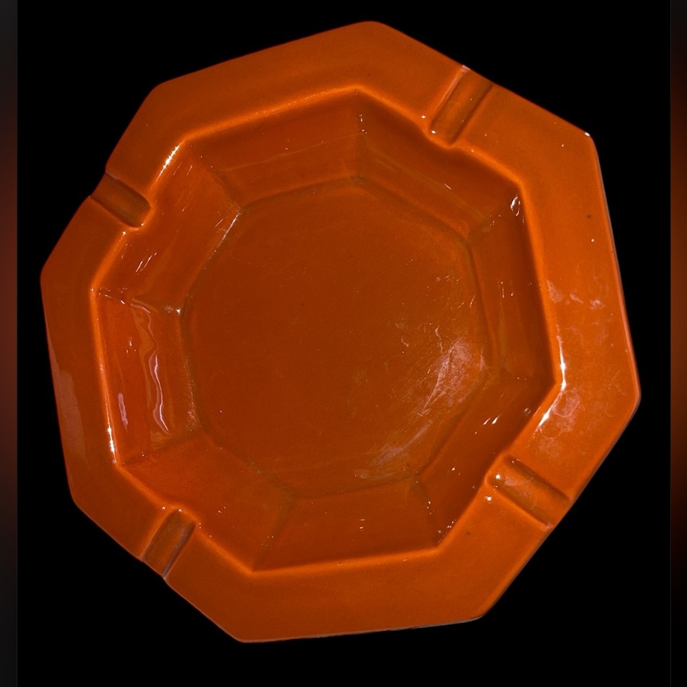Vintage JARU California Pottery 078 Burnt Orange Octagon Ashtray 10” MCM